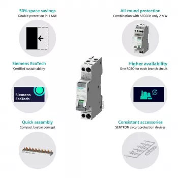 Siemens 5SV13166KK16 RCBO 2-polu 16 A 30 mA Tips C 6 kA
