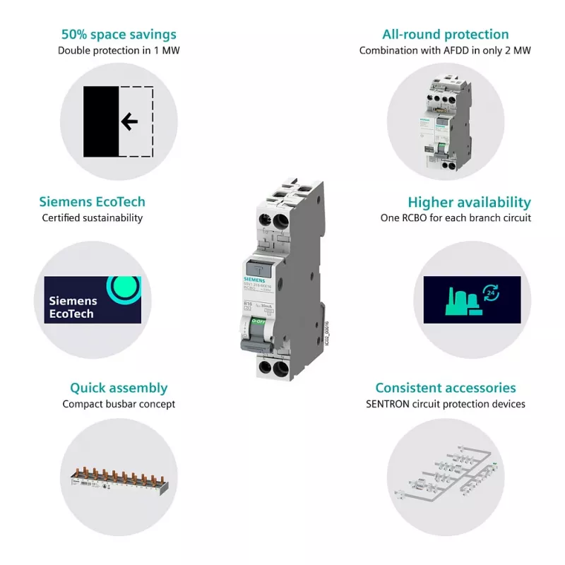 Siemens 5SV13166KK16 RCBO 2-polu 16 A 30 mA Tips C 6 kA