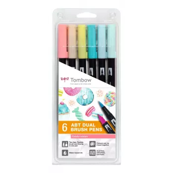 Tombow ABT-6P-4 Dual Brush Pen Set - 6 Pens - Fine & Brush Tip - Multicolour - Round