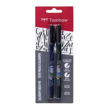 Tombow WS-BHS-2P Dual Brush Pen Set - Melns - 2 gabali - Blistera iepakojums