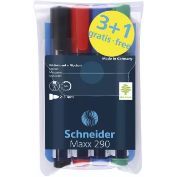 Schneider Maxx 290 Baltās tāfeles un flipchart marķieris, dažādas krāsas, 2,0 - 5,0 mm, 4 iepakojumā