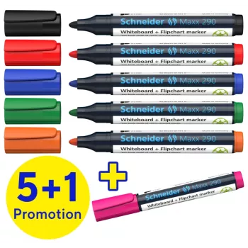 Schneider Maxx 290 Whiteboard un Flipchart marķieru komplekts, 6 dažādu krāsu, 2,0 - 3,0 mm