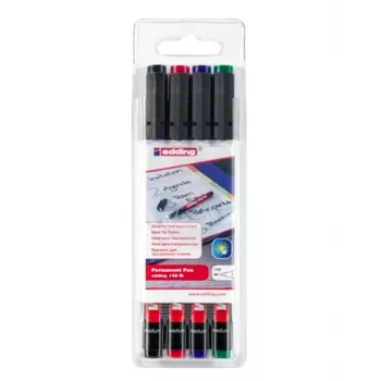 EDDING 142 M OHP marķieru komplekts - melns, zils, zaļš, sarkans - apaļš gals - vidējs - 1 mm - spirta bāzes tinte - folijai, stiklam, plastmasai