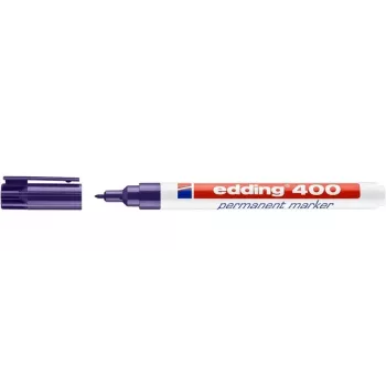 EDDING 400 Permanentais marķieris violets, apaļš gals, 1 mm, plastmasas korpuss, piemērots kartonam, stiklam, ādai, metālam, plastmasai, kokam