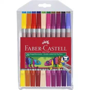 FABER-CASTELL Duo Šķiedru pildspalvas - Pastāvīgas - Spilgtas krāsas - Ūdens bāzes tinte - Smalks gals (20 iepakojumā)