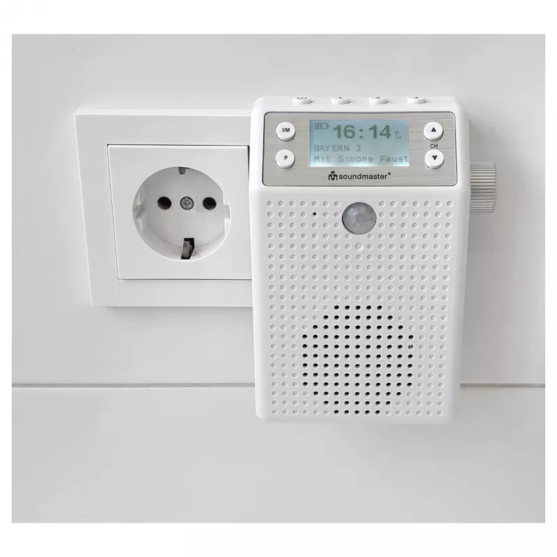 Soundmaster DAB60WE Socket Radio DAB+, FM, Bluetooth, USB Brīvroku funkcija, Ūdensizturīgs, Balts