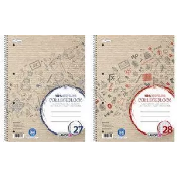 LANDRÉ College Block Recycled DIN A4 Squared 80 Sheets Red with Margins Left and Right 100% Recycled Paper - 1 Piece (400146724)
