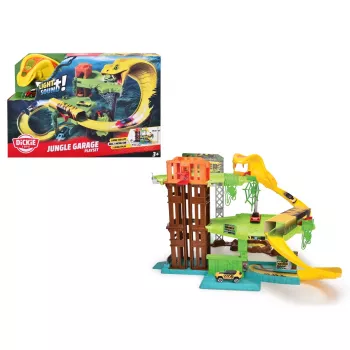 Dickie Jungle Garage 203338004 - 3 līmeņu rotaļu komplekts ar skaņu un gaismu, iekļauts metāla modelis