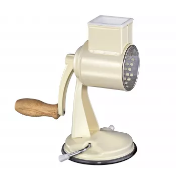 Zassenhaus bungu rīve Classic Cream - 3 bungu rotācijas rīve ar nerūsējošā tērauda bungām, piesūcekņa pamatni, ergonomisku kloķi