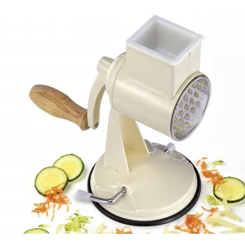 Zassenhaus bungu rīve Classic Cream - 3 bungu rotācijas rīve ar nerūsējošā tērauda bungām, piesūcekņa pamatni, ergonomisku kloķi