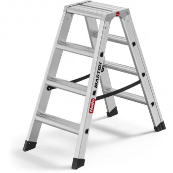 Hailo Master D100 2 x 4 pakāpju kāpnes - Divpusējas alumīnija pakāpju kāpnes, 150 kg ietilpība, EN 131