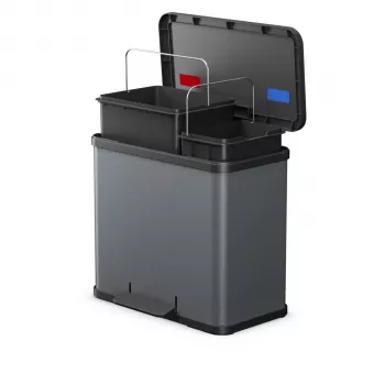 Hailo Öko duo Plus L atkritumu šķirotājs, tumši pelēks matēts, 34L, 2x17L, kājas pedālis, Soft-Close