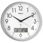 Mebus 19422 Radio Controlled Wall Clock, Analog, White Dial, Silver Case, 30 cm