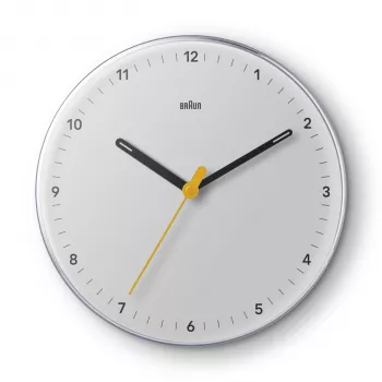 Braun BC26W Kvarca sienas pulkstenis, analogs, klusa sekunžu rādītāja kustība, 23 cm, balts