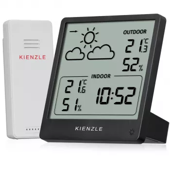 KIENZLE Weather Station Slim (15002) with Wireless Outdoor Sensor, LCD Display, Weather Forecast, Moon Phase, Alarm