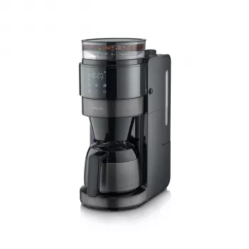 SEVERIN Filtrējamā kafijas automāts ar iebūvētu dzirnaviņu, 1000 W, 8 tases, termokanna, melns/nerūsējošais tērauds
