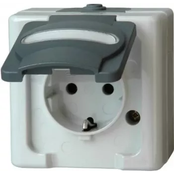 HEINRICH KOPP Schuko kontaktligzda 1-vietas virsmas montāžas mitrumizturīga IP44 pelēka 16A 250V (103356006)