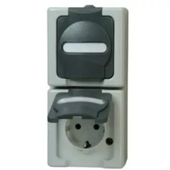Heinrich Kopp 131456008 Schuko kontaktligzda 2-vietīga vertikāla, virsmas montāža, melna/pelēka, 250V, 16A