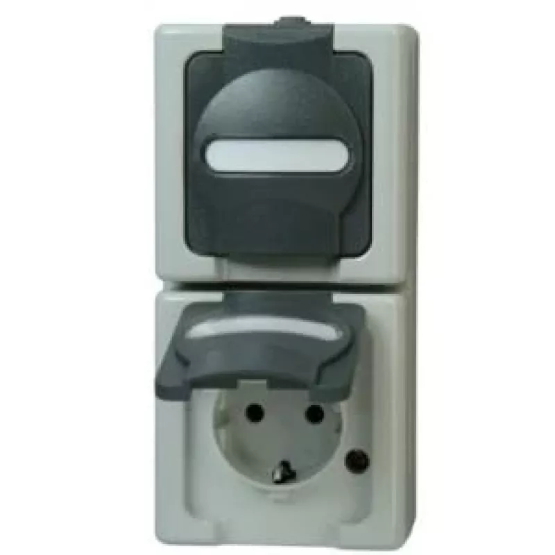 Heinrich Kopp 131456008 Schuko kontaktligzda 2-vietīga vertikāla, virsmas montāža, melna/pelēka, 250V, 16A