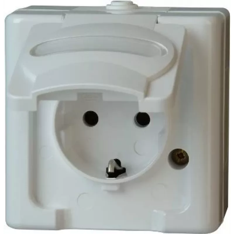 HEINRICH KOPP Schuko kontaktligzda 1-vietas, virsmas montāžas, mitrumizturīga IP44, Arktikas balta, 16A 250V (103302007)