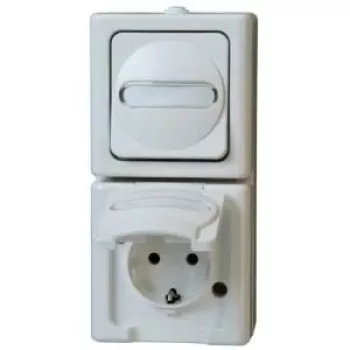 HEINRICH KOPP Kombinācija Vertikālais Slēdzis/Schuko Kontaktligzda Virsmas Montāžai Mitrumizturīga IP44 Arktis Arctic White (130802000)
