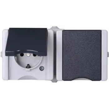 HEINRICH KOPP proAQA Virsmas montāžas laikapstākļiem izturīga kontaktligzda 2-vietīga horizontāla pelēka IP44 16A 250V (950656001)
