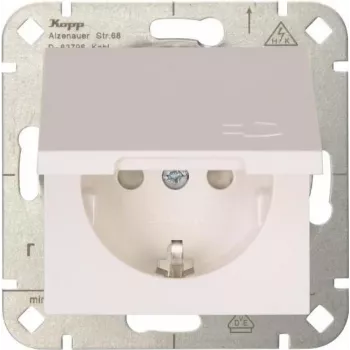 HEINRICH KOPP HK 07 1-Gang Schuko kontaktligzda ar eņģu vāku, tīri balta, iegremdējamā montāža, IP44, 250V/16A, 940129002