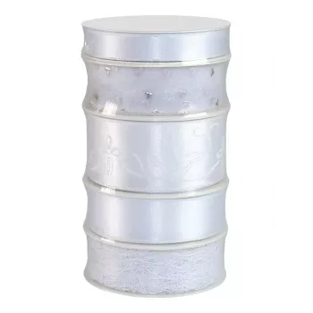 C.E. Pattberg Kāzu dāvanu lentu komplekts Satīna balts 15/25/40 mm x 5 ruļļi x 3 m
