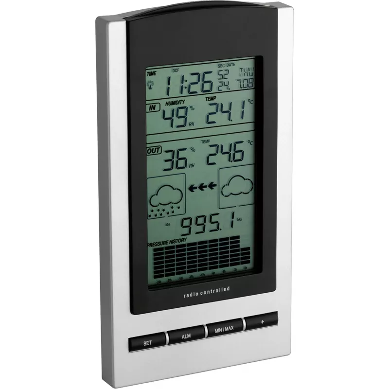 TFA Gaia bezvadu laikapstākļu stacija ar krāsu LCD, 433 MHz, DCF-77 radiosinhronizācija, melna