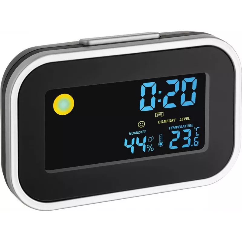 TFA 60.2015 Radio-Controlled Alarm Clock with Indoor Temperature, Black/Silver