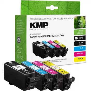 KMP saderīgu tintes kasetņu komplekts 4 gab. Melna Ciāna Fuksīna Dzeltena Canon PGI-525/CLI-526