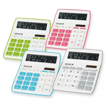 Genie 840 G galda kalkulators - 10 cipari - noliecams displejs - saules un bateriju - zaļš/balts