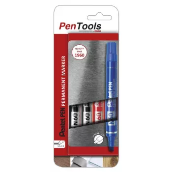 Pentel N60 Permanentais marķieris ar slīpo galu 4 iepakojums, dažādas krāsas: melna, zila, sarkana, zaļa