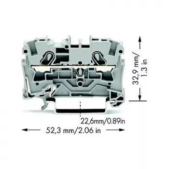WAGO 2004-1201 Caurplūdes spailes bloks, 2-vadītāju, 800 V, 32 A, pelēks, 6.2 mm platums, CAGE CLAMP