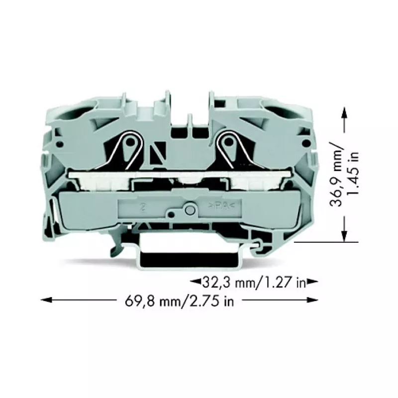WAGO 2016-1201 Caurplūdes spaiļu bloks, 16 mm², 800 V, pelēks, Push-in CAGE CLAMP