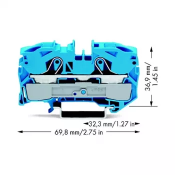 WAGO 2016-1204 4-dzīslu caurplūdes spaiļu bloks, 800 V, 57 A, 16 mm², pelēks, DIN sliedes stiprinājums