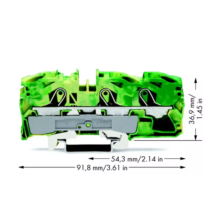 WAGO 2016-1307 3 vadītāju zemējuma spailu bloks, 16 mm²