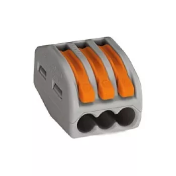 WAGO 222-413 3-Dzīslu Sviras Savienotājs, 32 A, 400 V, Pelēks/Orangžs