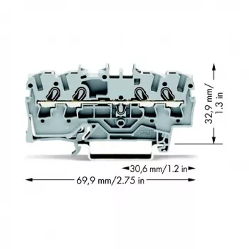 WAGO 2002-1401 Caurplūdes spailes bloks, 4 vadi, 2,5 mm², Push-in CAGE CLAMP, 800 V, pelēks