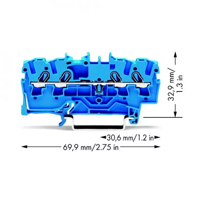 WAGO 2002-1404 Caurplūdes spaiļu bloks, 2-vadītāju, 800V, 24A, pelēks, Push-in CAGE CLAMP