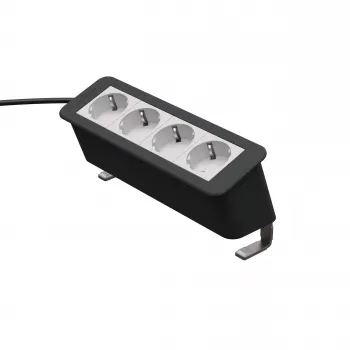 Kindermann CP Office Desk 4-Way Power Module (4 x Schuko, 3m kabelis, Sudrabs/Melns)