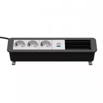 Kindermann CP Office Desk 6-f 3xStr 1xUSB A/C Desk Connectivity Panel Silver/Black