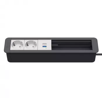 Kindermann CP Office Frame 6-fold ar 2x Strāva un 1x USB Lādēšana, Sudraba