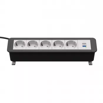 Kindermann CP Office Desk Power Strip 5x Schuko 1x USB-A 3m Black