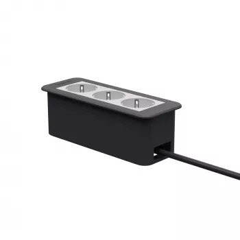 Kindermann CP Office Frame 3-Fach 3x Power Socket Desk Connectivity Panel Silver/Black