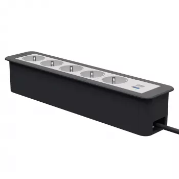 Kindermann CP Office Frame 6-Fold 5x Power Socket 1x USB-A Charger Black (7551000325)