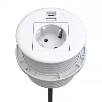 Kindermann CablePort Table White (STS-R90-2 weiß) - Galda pieslēguma panelis ar 2x Schuko kontaktligzdām