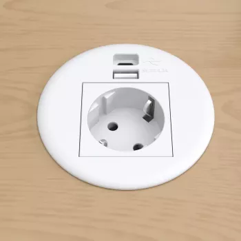 Kindermann CablePort Table White (STS-R90-2 weiß) - Galda pieslēguma panelis ar 2x Schuko kontaktligzdām