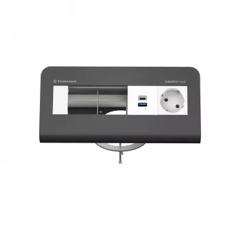 Kindermann CP desk² 80 4-kārtīgs galda savienojamības panelis ar 1x strāvu un 1x USB-A, Sudrabs/Melns