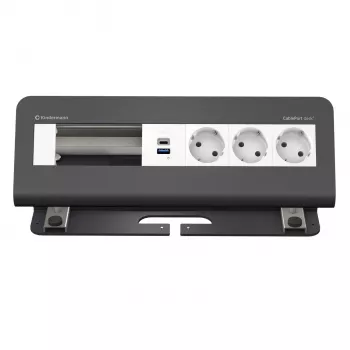 Kindermann CablePort desk² 6-way 3x Schuko 2x USB-A Desk Connectivity Module Silver/Black